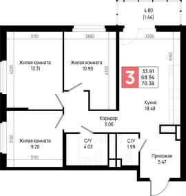 Новостройки, 3-комн., Всеволожск